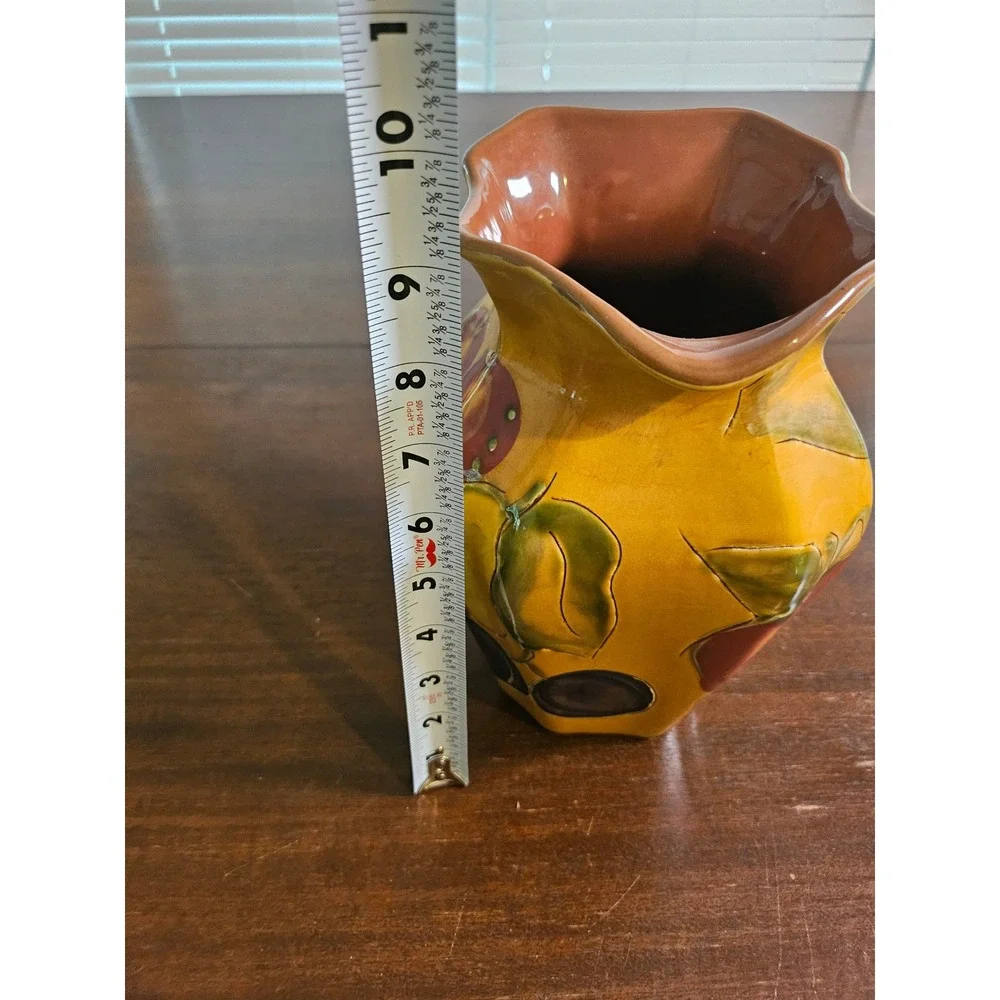 C.Kao Fruit Pitcher Home Decor Yellow Hand Painted Ceramic Grapes Cherries Pears